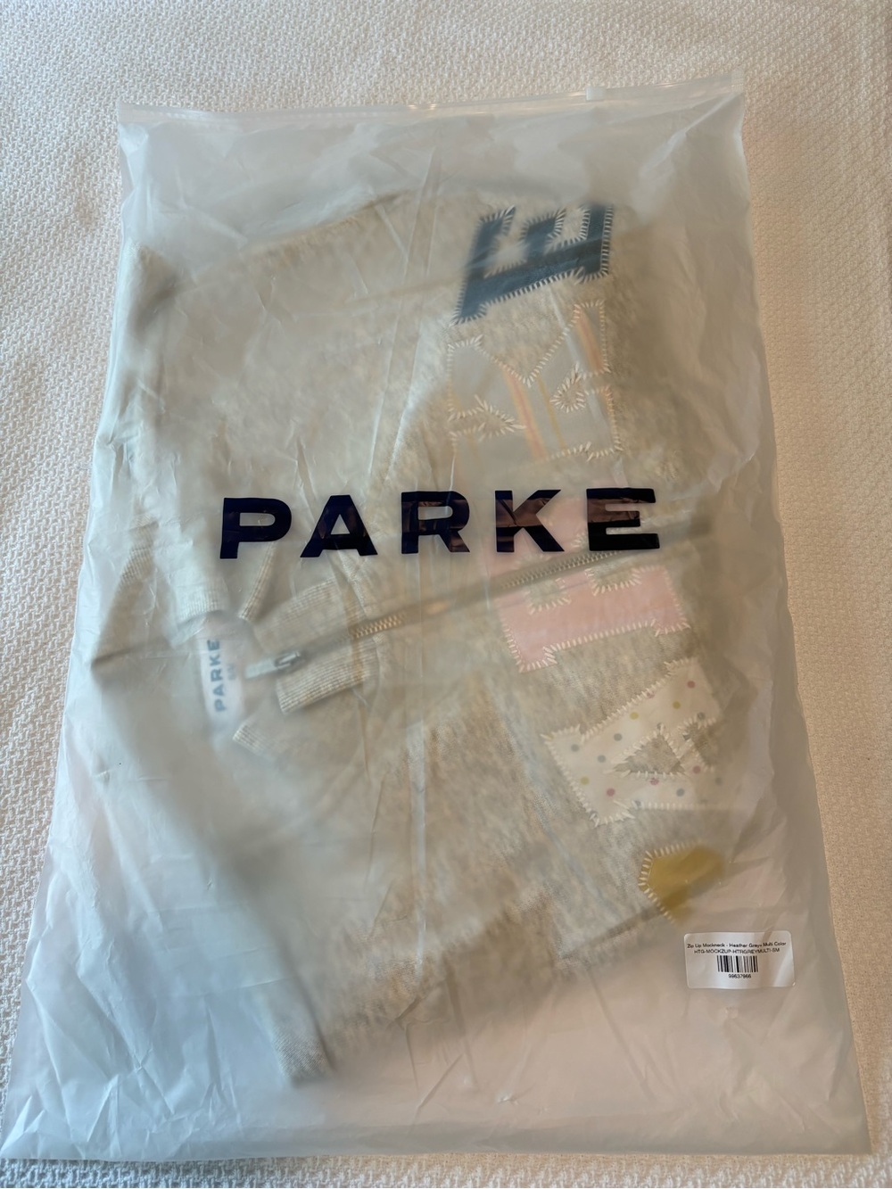 PARKE Heritage Patchwork Zip Up Mockneck Sweatshirt Heather Grey S/M Birthday - Picture 4 of 8